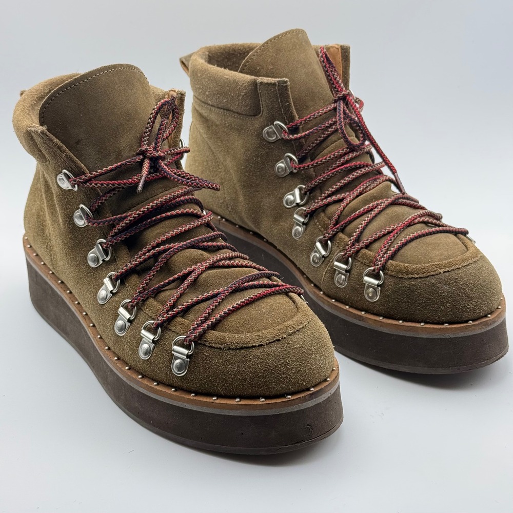 Free People Suede Platform Durango Hiker Boots Olive Green Brown Studded EU40
